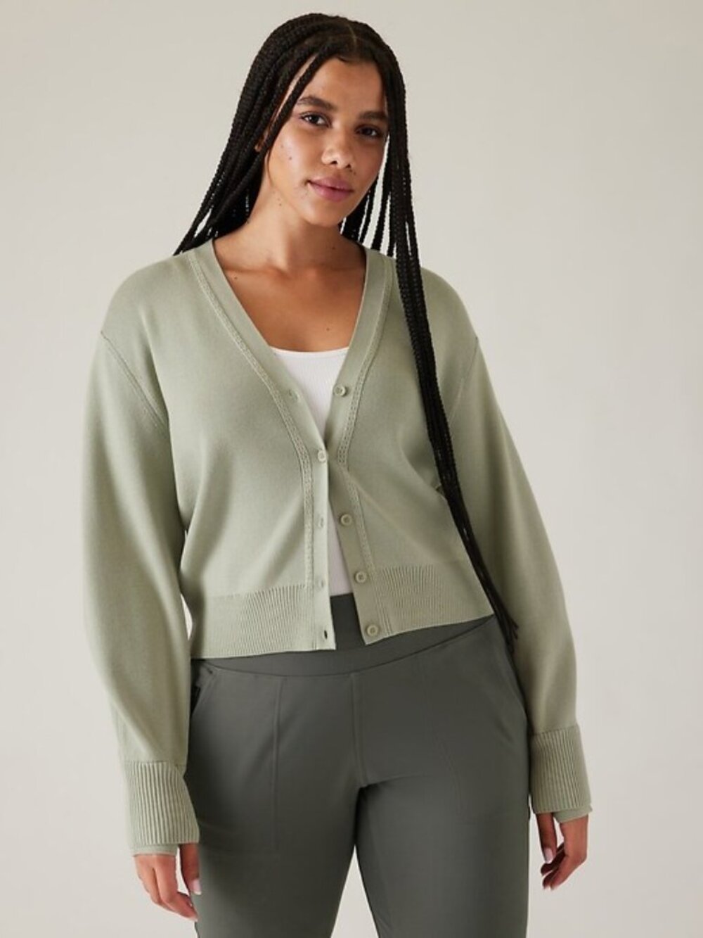 NWOT ATHLETA Shift Cardigan M Fern Green Button Front